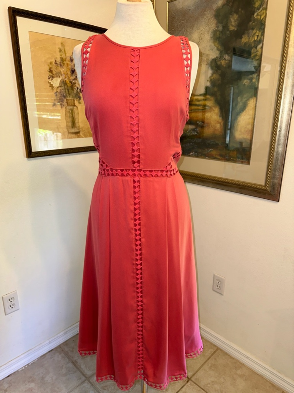 Ann Taylor Women's Sleeveless Coral A-Line Dress Size 10 - Picture 2 of 14